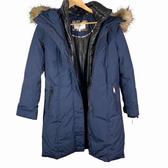 Nine West Jacket Hooded Long Parka Navy Small - Picture 7 of 16